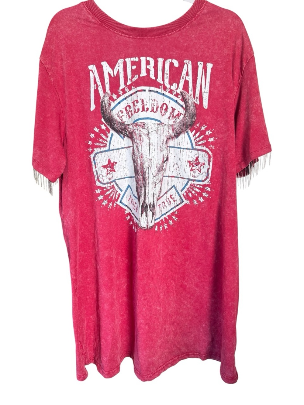 Mimi Chica American Freedom Steer Skull‎ Fringe T-Shirt Dress | Size 2X
